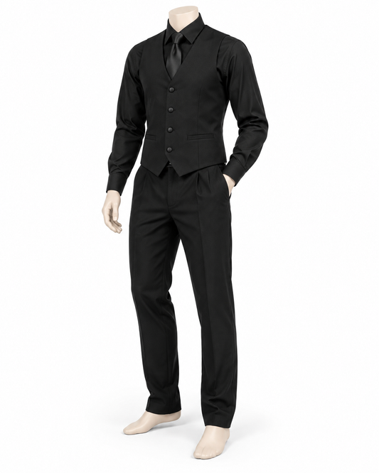 Kit Bartender Uomo: gilet nero, camicia nera, pantalone e cravatta