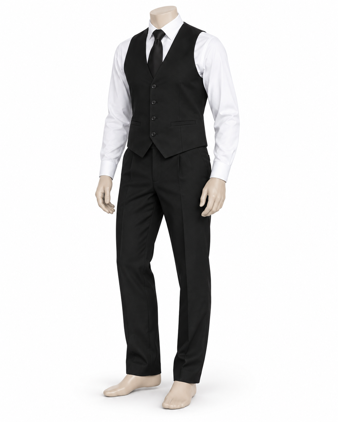 Kit Premium Uomo: gilet nero, camicia bianca, pantalone e cravatta